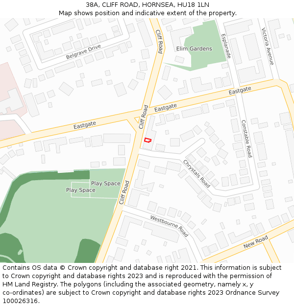 38A, CLIFF ROAD, HORNSEA, HU18 1LN: Location map and indicative extent of plot