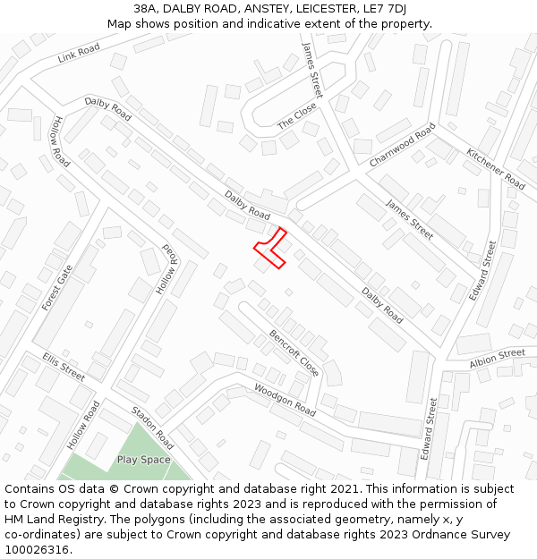 38A, DALBY ROAD, ANSTEY, LEICESTER, LE7 7DJ: Location map and indicative extent of plot