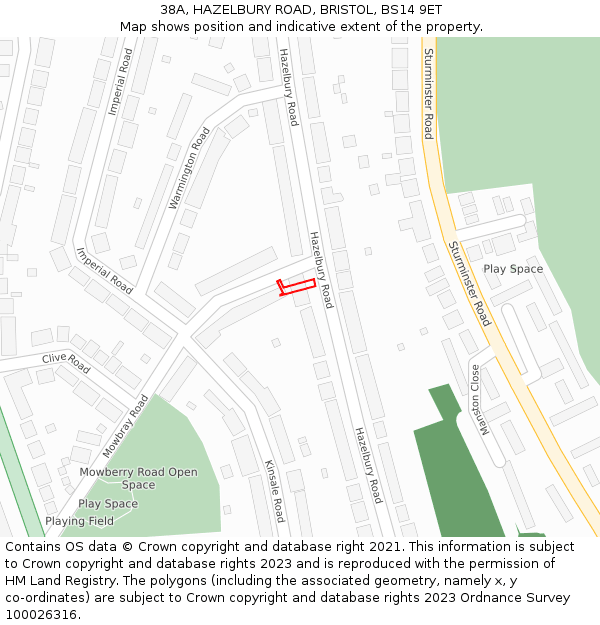 38A, HAZELBURY ROAD, BRISTOL, BS14 9ET: Location map and indicative extent of plot