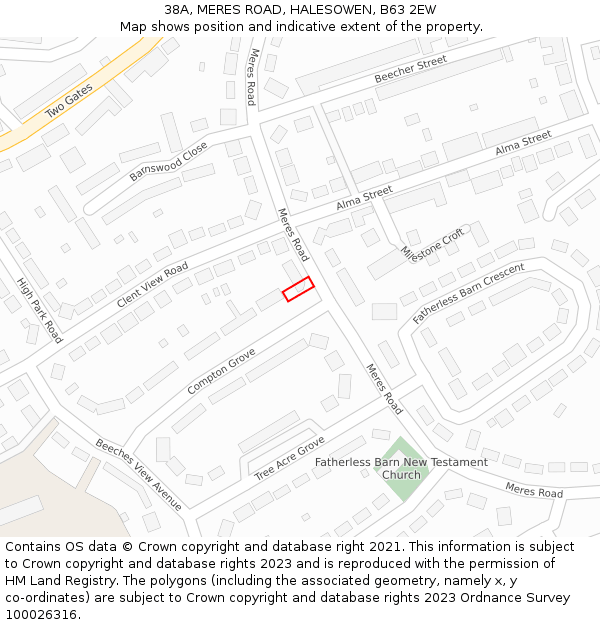 38A, MERES ROAD, HALESOWEN, B63 2EW: Location map and indicative extent of plot