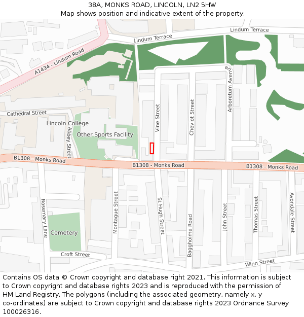 38A, MONKS ROAD, LINCOLN, LN2 5HW: Location map and indicative extent of plot