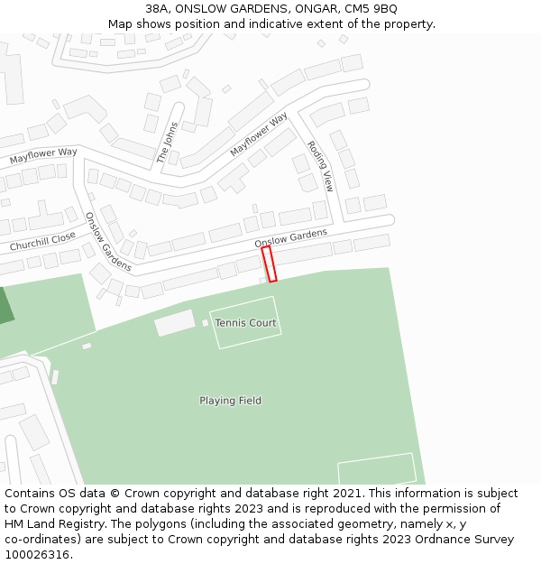 38A, ONSLOW GARDENS, ONGAR, CM5 9BQ: Location map and indicative extent of plot