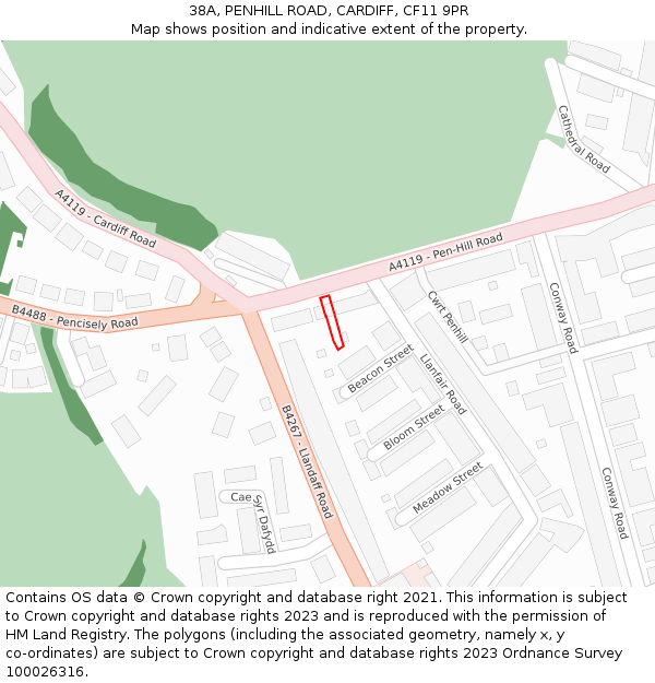 38A, PENHILL ROAD, CARDIFF, CF11 9PR: Location map and indicative extent of plot