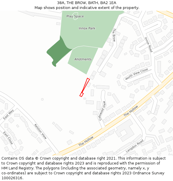 38A, THE BROW, BATH, BA2 1EA: Location map and indicative extent of plot