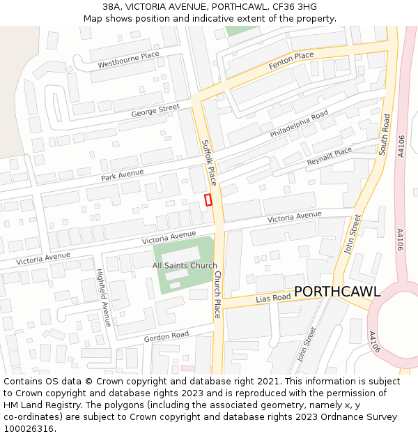 38A, VICTORIA AVENUE, PORTHCAWL, CF36 3HG: Location map and indicative extent of plot