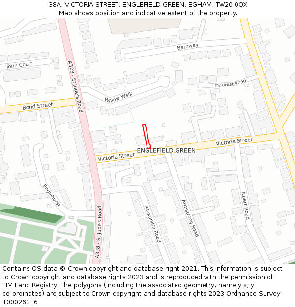 38A, VICTORIA STREET, ENGLEFIELD GREEN, EGHAM, TW20 0QX: Location map and indicative extent of plot