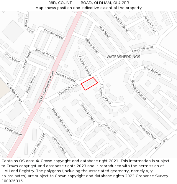 38B, COUNTHILL ROAD, OLDHAM, OL4 2PB: Location map and indicative extent of plot