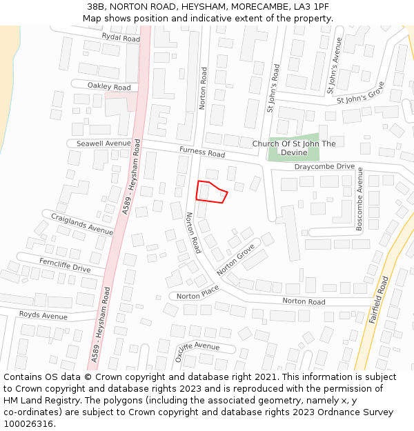 38B, NORTON ROAD, HEYSHAM, MORECAMBE, LA3 1PF: Location map and indicative extent of plot