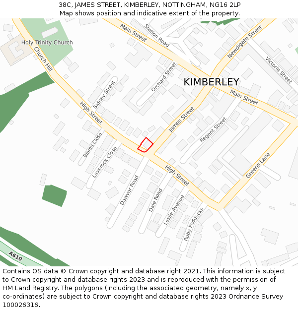 38C, JAMES STREET, KIMBERLEY, NOTTINGHAM, NG16 2LP: Location map and indicative extent of plot