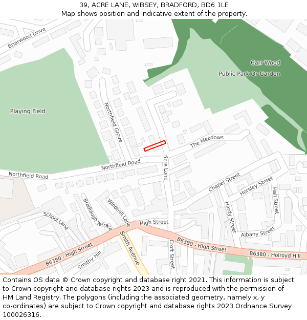 39, ACRE LANE, WIBSEY, BRADFORD, BD6 1LE: Location map and indicative extent of plot