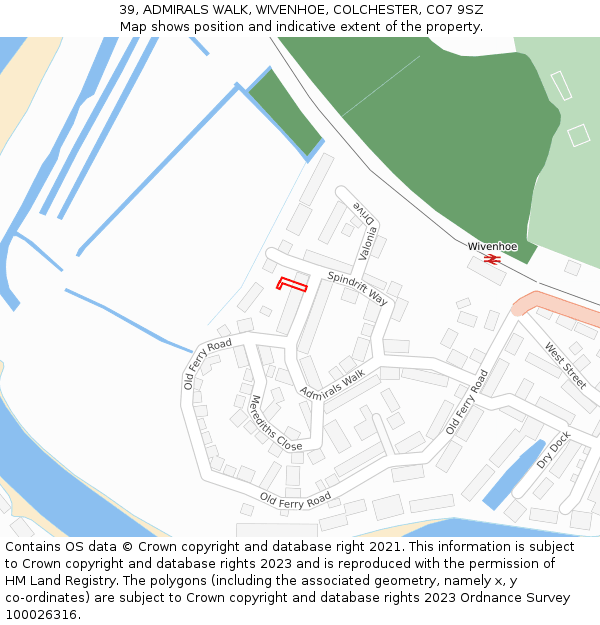 39, ADMIRALS WALK, WIVENHOE, COLCHESTER, CO7 9SZ: Location map and indicative extent of plot