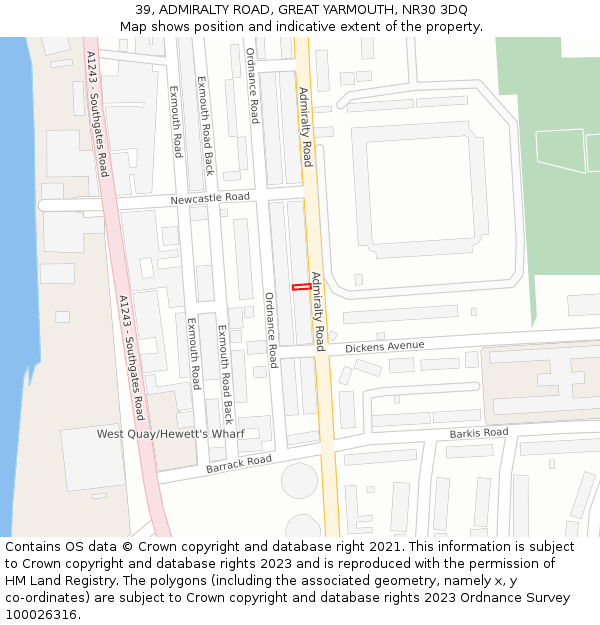 39, ADMIRALTY ROAD, GREAT YARMOUTH, NR30 3DQ: Location map and indicative extent of plot