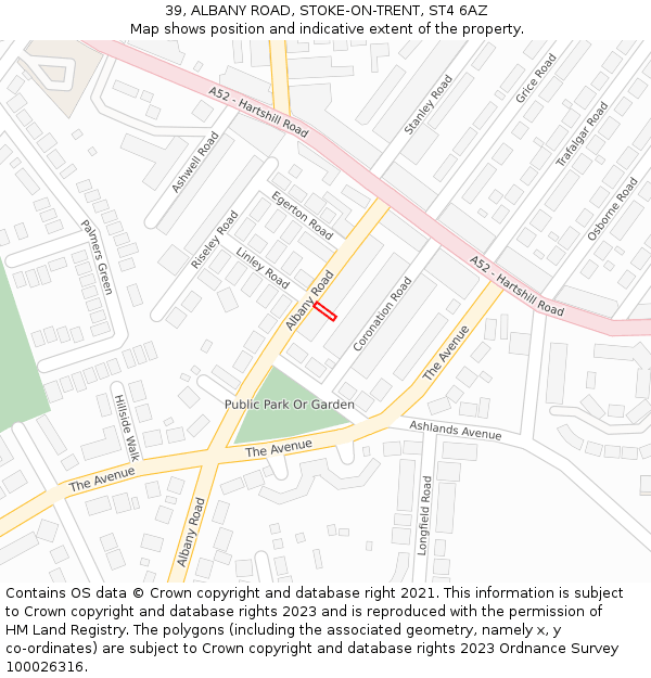 39, ALBANY ROAD, STOKE-ON-TRENT, ST4 6AZ: Location map and indicative extent of plot