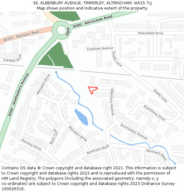 39, ALBERBURY AVENUE, TIMPERLEY, ALTRINCHAM, WA15 7LJ: Location map and indicative extent of plot