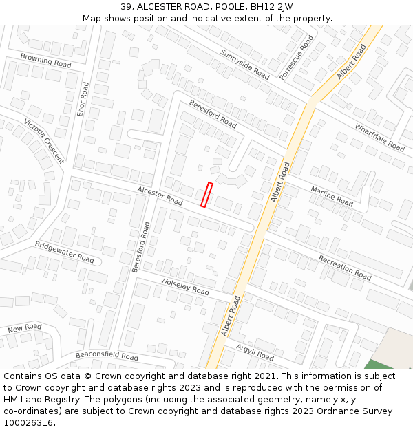 39, ALCESTER ROAD, POOLE, BH12 2JW: Location map and indicative extent of plot