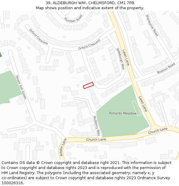 39, ALDEBURGH WAY, CHELMSFORD, CM1 7PB: Location map and indicative extent of plot