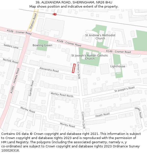39, ALEXANDRA ROAD, SHERINGHAM, NR26 8HU: Location map and indicative extent of plot