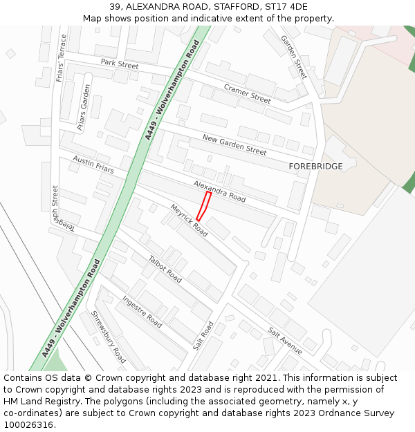 39, ALEXANDRA ROAD, STAFFORD, ST17 4DE: Location map and indicative extent of plot