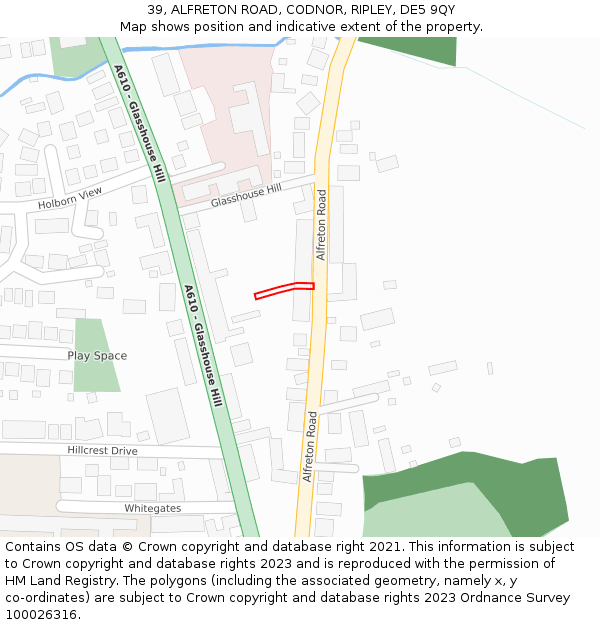 39, ALFRETON ROAD, CODNOR, RIPLEY, DE5 9QY: Location map and indicative extent of plot
