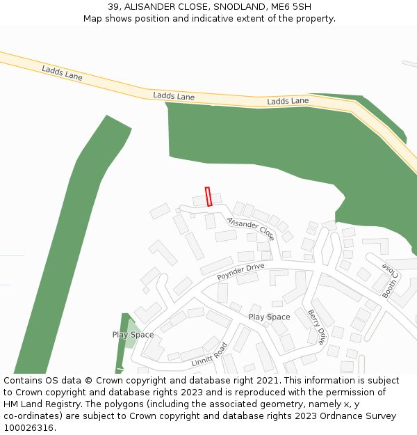 39, ALISANDER CLOSE, SNODLAND, ME6 5SH: Location map and indicative extent of plot