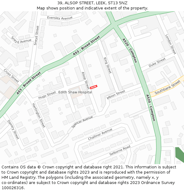39, ALSOP STREET, LEEK, ST13 5NZ: Location map and indicative extent of plot