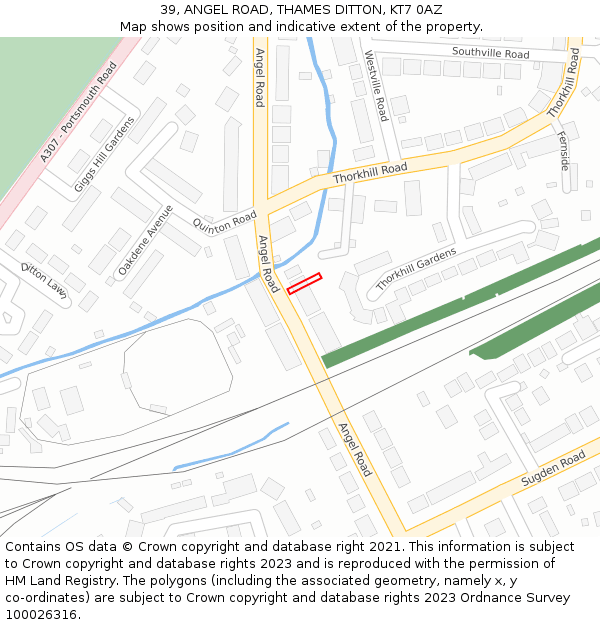 39, ANGEL ROAD, THAMES DITTON, KT7 0AZ: Location map and indicative extent of plot