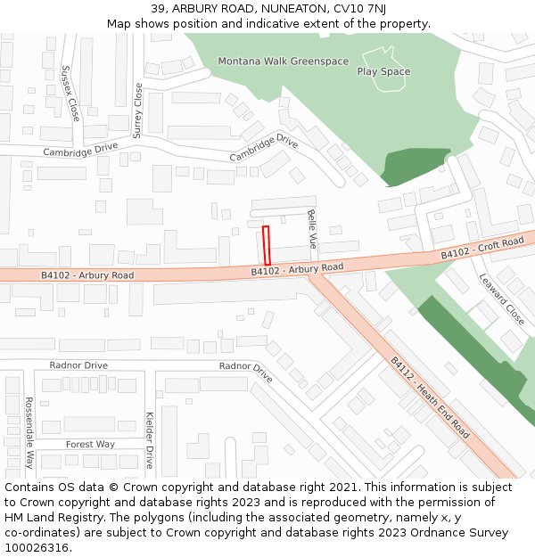 39, ARBURY ROAD, NUNEATON, CV10 7NJ: Location map and indicative extent of plot