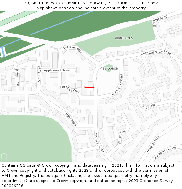 39, ARCHERS WOOD, HAMPTON HARGATE, PETERBOROUGH, PE7 8AZ: Location map and indicative extent of plot