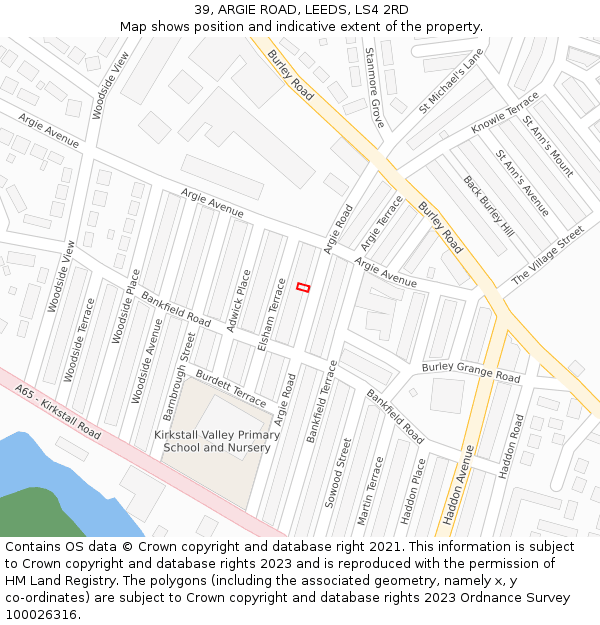 39, ARGIE ROAD, LEEDS, LS4 2RD: Location map and indicative extent of plot