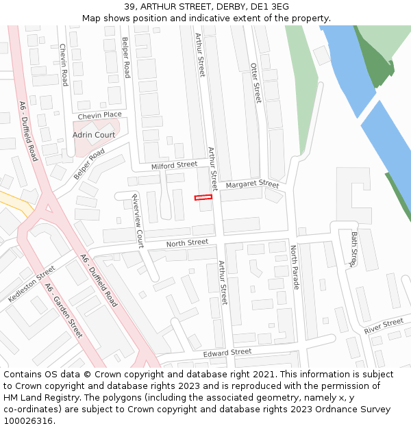 39, ARTHUR STREET, DERBY, DE1 3EG: Location map and indicative extent of plot
