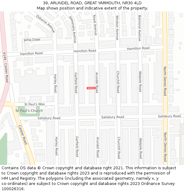 39, ARUNDEL ROAD, GREAT YARMOUTH, NR30 4LD: Location map and indicative extent of plot