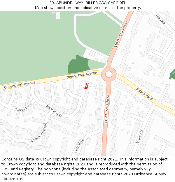 39, ARUNDEL WAY, BILLERICAY, CM12 0FL: Location map and indicative extent of plot