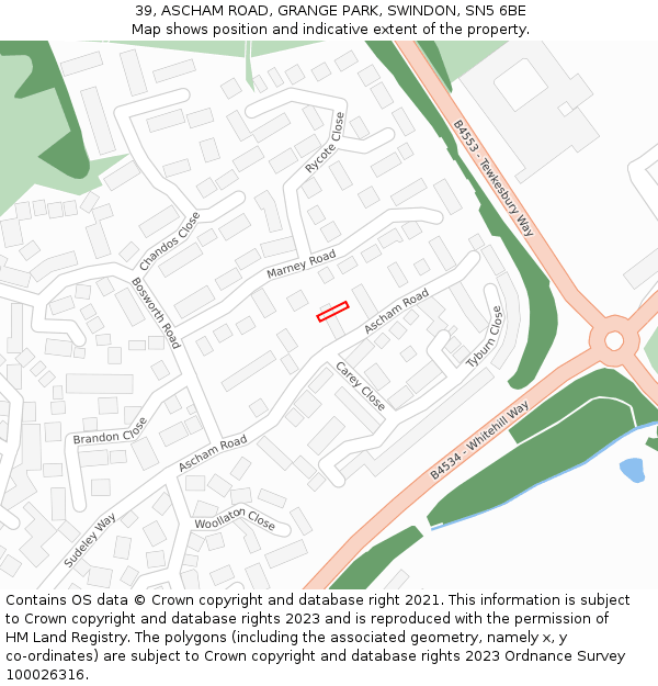 39, ASCHAM ROAD, GRANGE PARK, SWINDON, SN5 6BE: Location map and indicative extent of plot