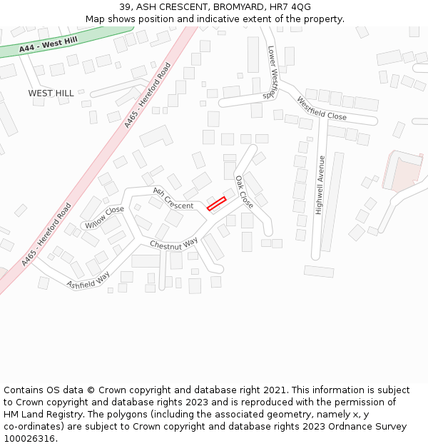 39, ASH CRESCENT, BROMYARD, HR7 4QG: Location map and indicative extent of plot