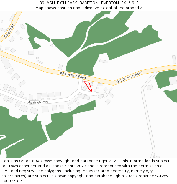 39, ASHLEIGH PARK, BAMPTON, TIVERTON, EX16 9LF: Location map and indicative extent of plot