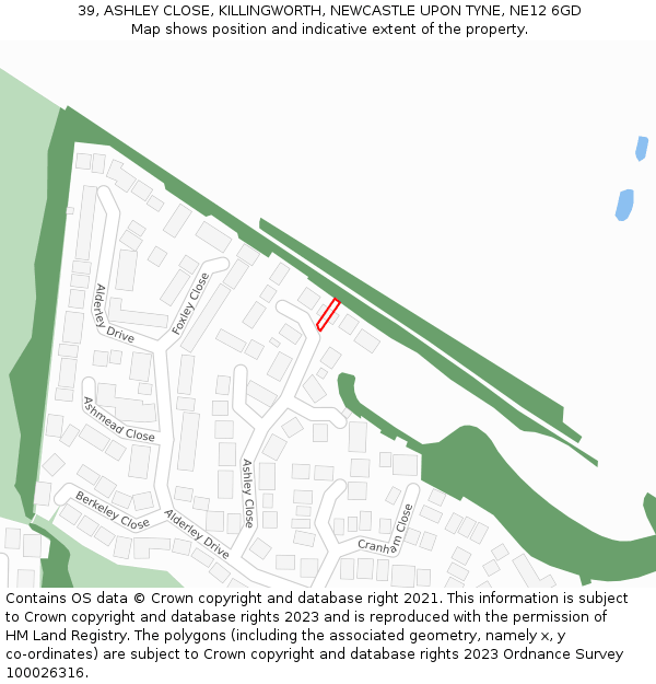 39, ASHLEY CLOSE, KILLINGWORTH, NEWCASTLE UPON TYNE, NE12 6GD: Location map and indicative extent of plot
