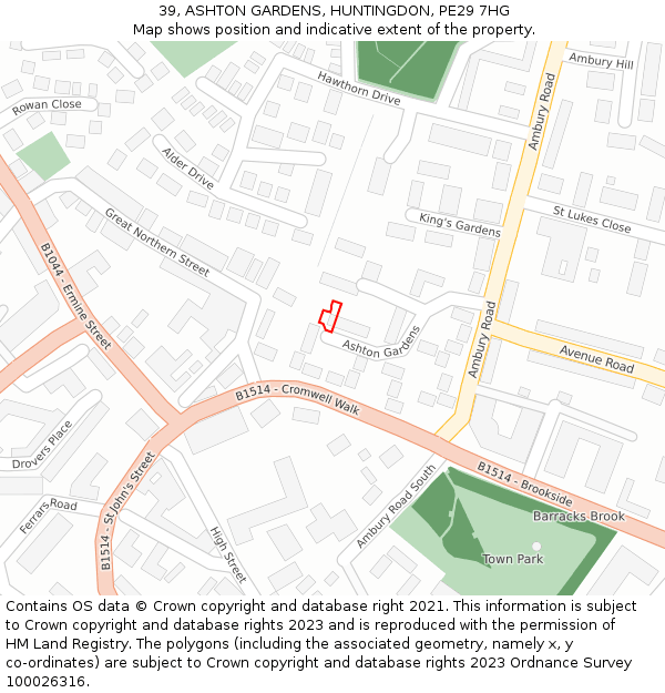 39, ASHTON GARDENS, HUNTINGDON, PE29 7HG: Location map and indicative extent of plot