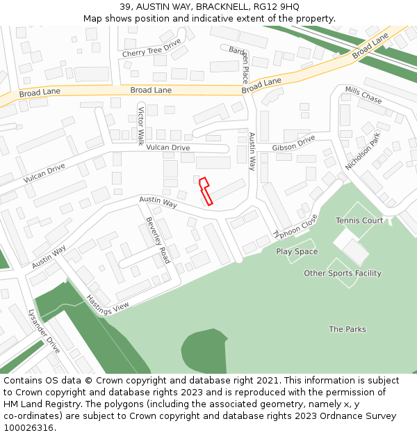 39, AUSTIN WAY, BRACKNELL, RG12 9HQ: Location map and indicative extent of plot