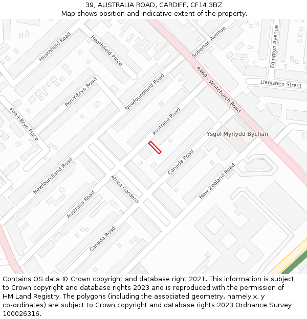 39, AUSTRALIA ROAD, CARDIFF, CF14 3BZ: Location map and indicative extent of plot