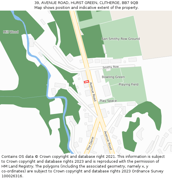 39, AVENUE ROAD, HURST GREEN, CLITHEROE, BB7 9QB: Location map and indicative extent of plot