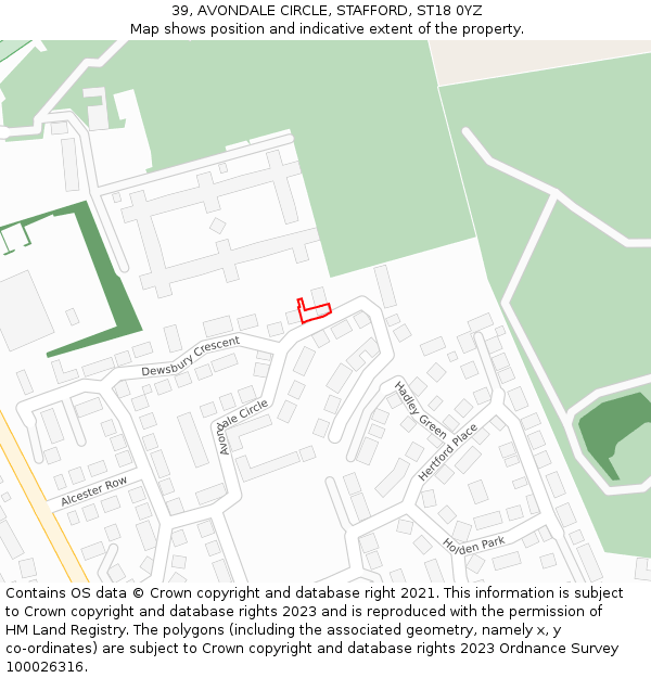 39, AVONDALE CIRCLE, STAFFORD, ST18 0YZ: Location map and indicative extent of plot
