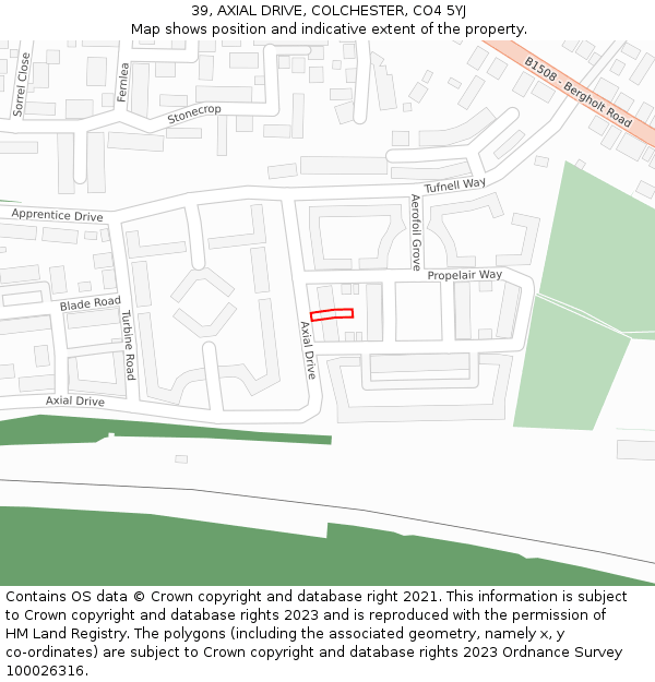 39, AXIAL DRIVE, COLCHESTER, CO4 5YJ: Location map and indicative extent of plot
