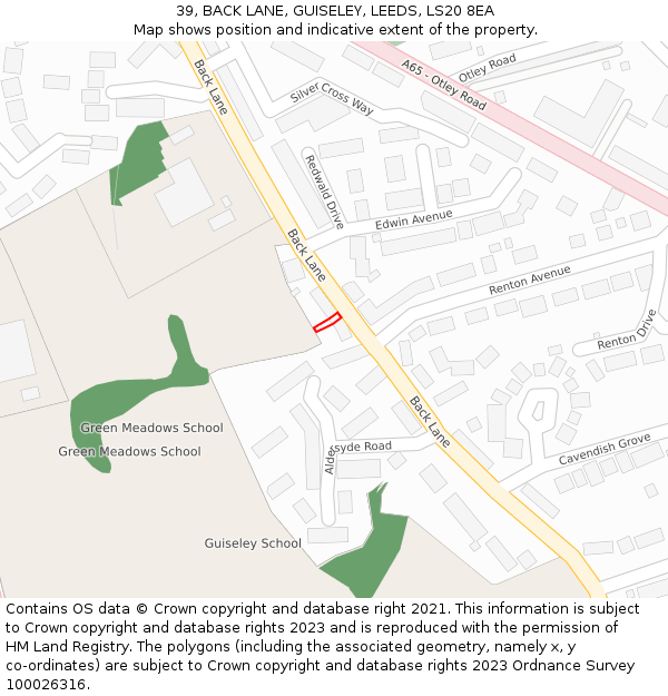 39, BACK LANE, GUISELEY, LEEDS, LS20 8EA: Location map and indicative extent of plot