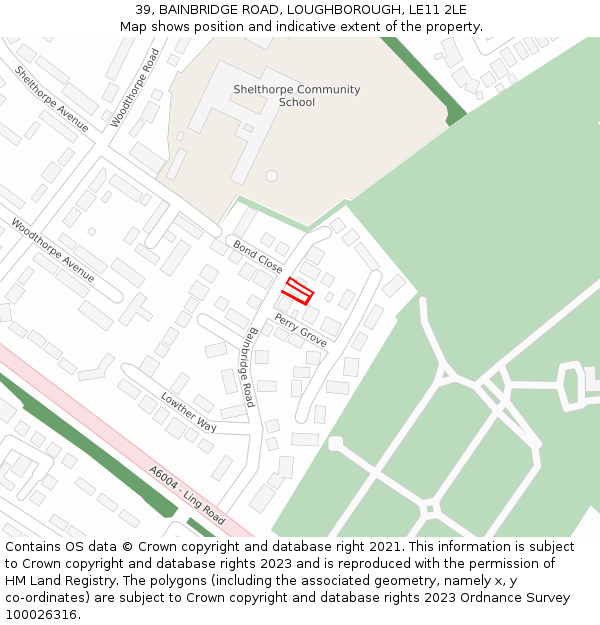 39, BAINBRIDGE ROAD, LOUGHBOROUGH, LE11 2LE: Location map and indicative extent of plot