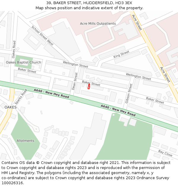 39, BAKER STREET, HUDDERSFIELD, HD3 3EX: Location map and indicative extent of plot