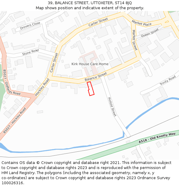 39, BALANCE STREET, UTTOXETER, ST14 8JQ: Location map and indicative extent of plot