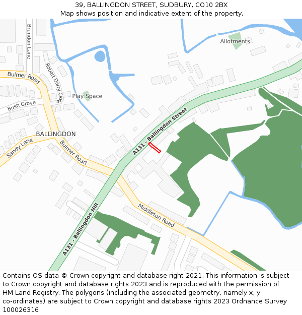 39, BALLINGDON STREET, SUDBURY, CO10 2BX: Location map and indicative extent of plot