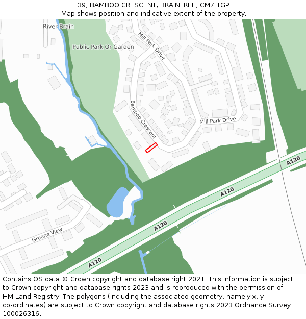 39, BAMBOO CRESCENT, BRAINTREE, CM7 1GP: Location map and indicative extent of plot