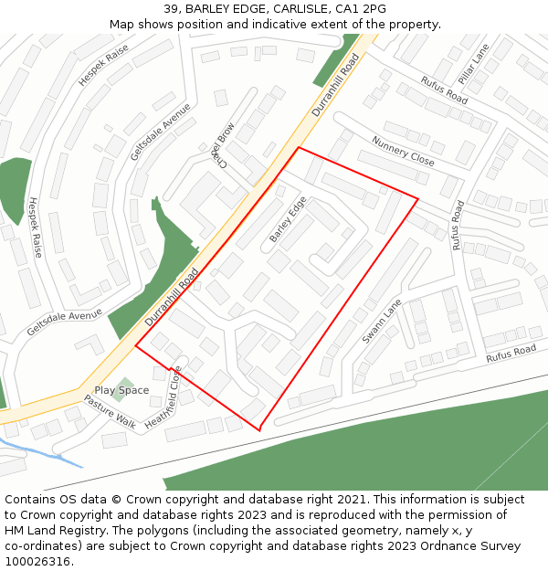 39, BARLEY EDGE, CARLISLE, CA1 2PG: Location map and indicative extent of plot