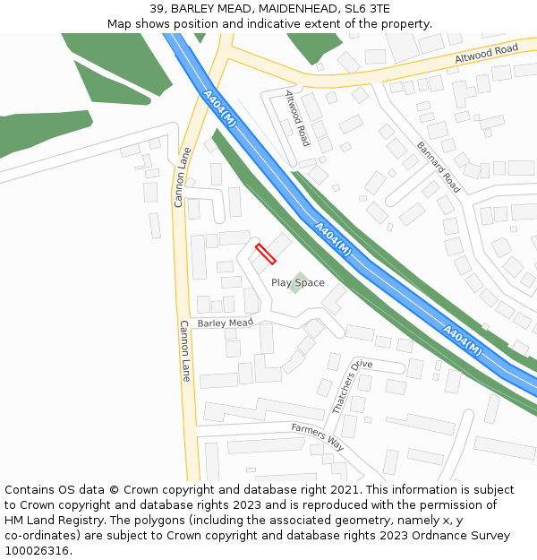39, BARLEY MEAD, MAIDENHEAD, SL6 3TE: Location map and indicative extent of plot